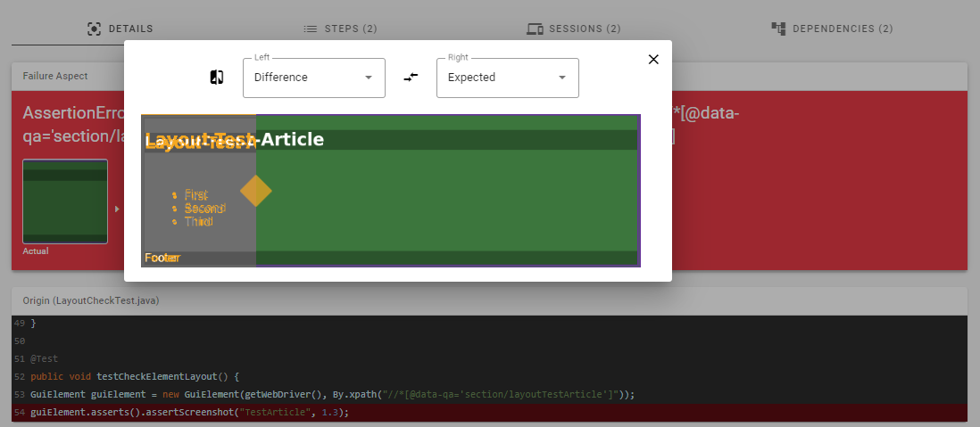 Pixel Comparison Dialog