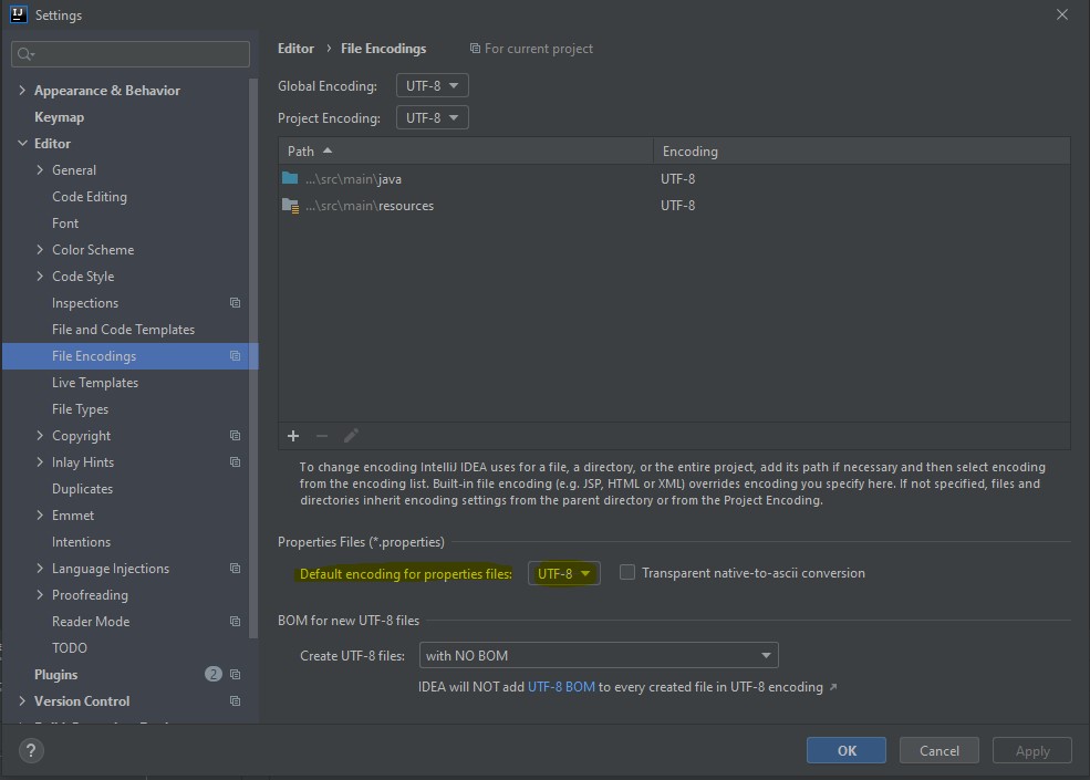 intellij properties encoding
