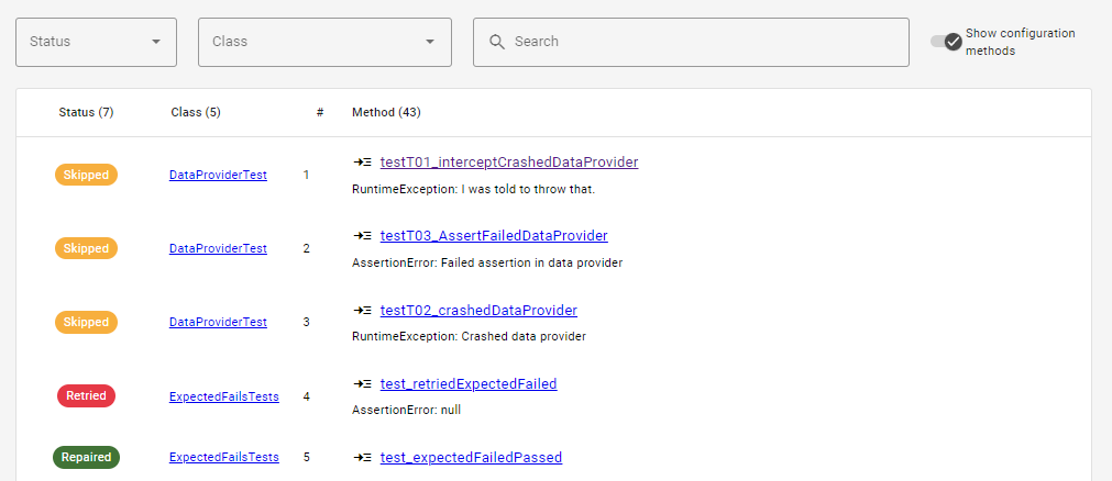 Test case list filter