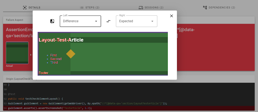 Pixel Comparison Dialog