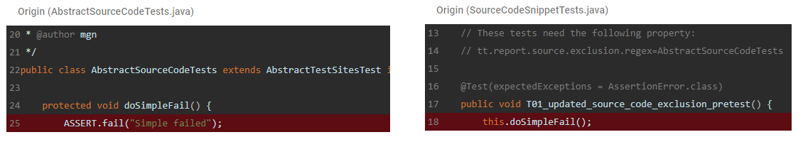 Exclusion of packages or classes for source code snippet
